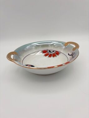 Vintage Noritake Lusterware Floral Bowl Gold Handles Japan 8”
